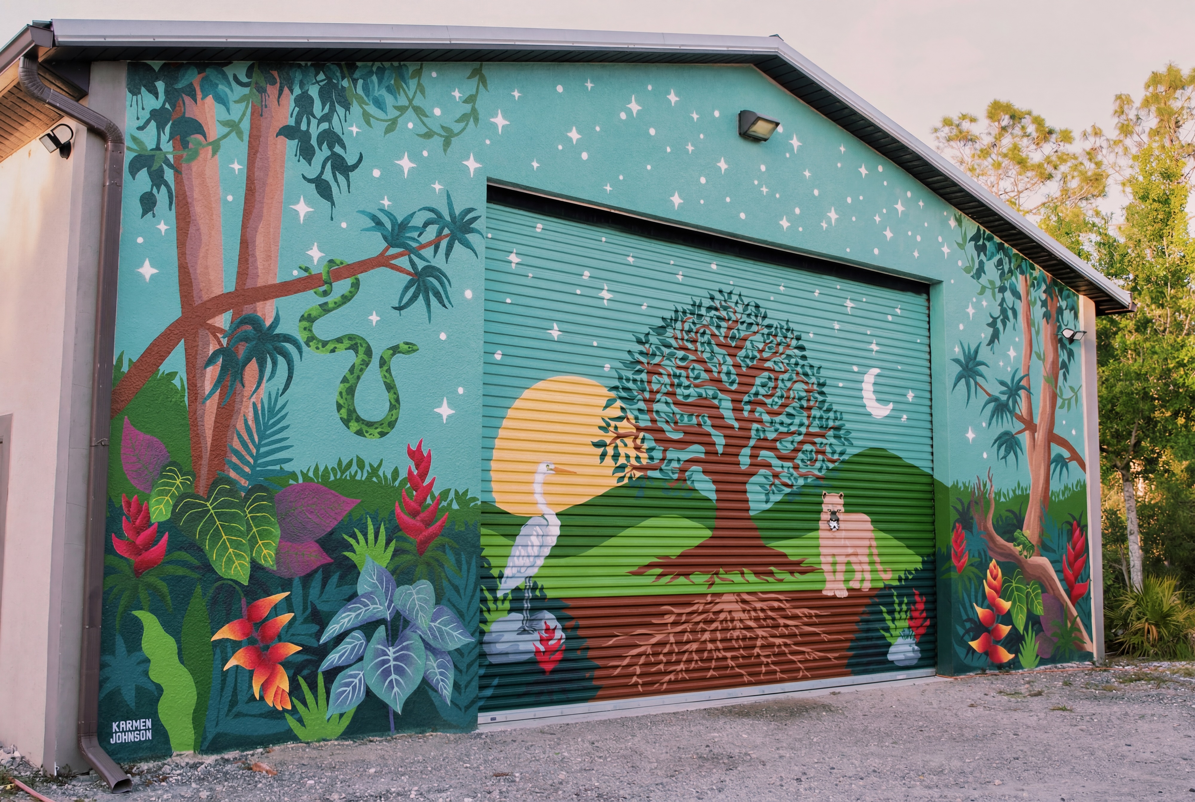 The hand-painted mural on the barn at Serenity Star